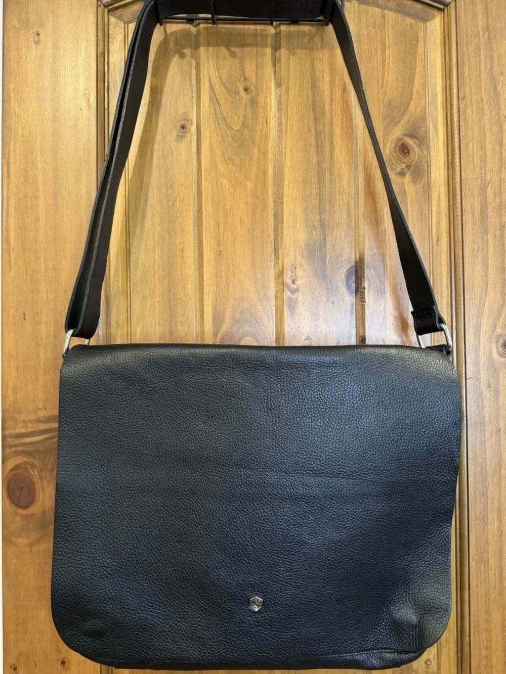 Valentina Black Pebbled Leather Messenger Bag with Adjustable Strap